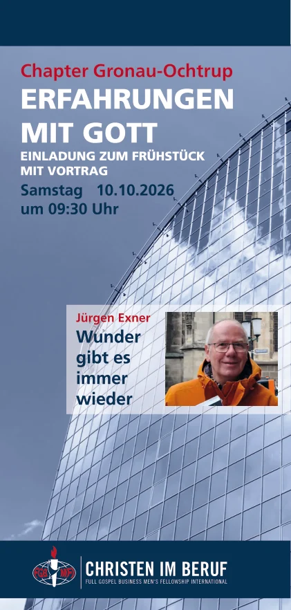 Titelseite der Einladung: Erfahrungen mit Gott – Frühstück mit Vortrag am 10. Oktober 2026